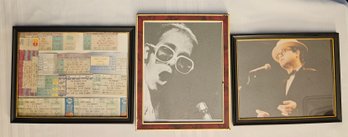 Lot 10-166 2 Elton John Pictures, 1 Frame With Tickets (Rt Of White Shelf)