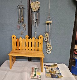 Lot 5-192 Garden Bench, Windchimes Rain Gage (end Of Table)