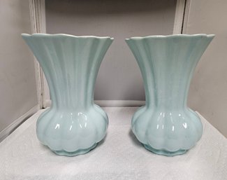 Lot 5-278 Pair Blue Vases Yellow Interior (TIR-2 Red Schmirnoff)