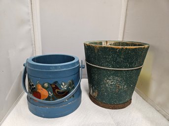 Lot 2-291 Blue Firkin  And Green Planter (TIR-2)