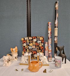 Lot 5-298 Cat Lot Pillow, Planter, And More (Pink Shelf 2 Pieces)