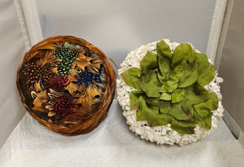 Lot 5-354 Vintage Pheasant Hat. Flowered Pillbox Hat, Bird Box (white Across FromTIR-2)