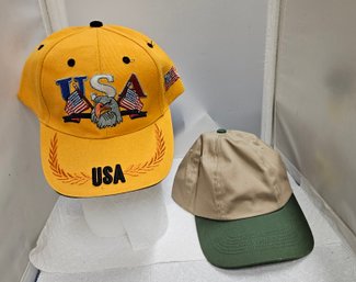 Lot 5-356 Two Caps/hats One USA. One No Writing/logo (white Shelf)