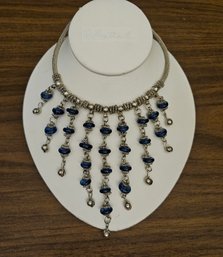 Lot 6-10 Blue And Silvertone Statement Necklace (Top Lateral)
