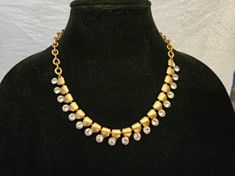 Lot 6-62 Vintage J.Crew Goldtone And Rhinestone Necklace (Top Lateral)