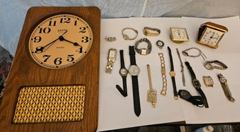Lot 6-68 Elgin Clock. Watches, And Watchbands (Top Green Shelf)