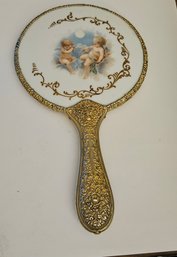 Lot 6-135 Antique Victorian Hand Mirror With Cherubs (Top Lateral)