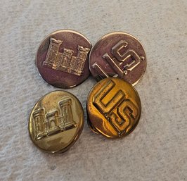 Lot 6-155 4 Military Buttons- 2 U.S. Army & 2 US Engineering (Top Lateral)
