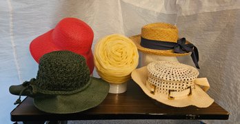 Lot 6-213 Five Hats Red. Dk Green. Off White, Etc. (top White Shelf 2)