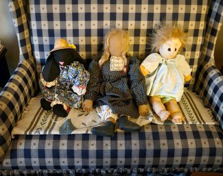 Lot 6-291 Early Folk Doll, Black Rabbit And Third Doll (top Ethan Allen)