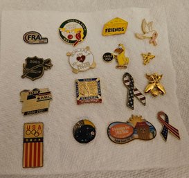Lot 9-128 One Dozen Pins With Push Backs Friends, Patriotic, Etc. (Top 2-Drawer)