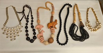 Lot 9-137 Six Large Bead Necklaces Wood, Pearl, Etc. (Bottom 2-Drawer)