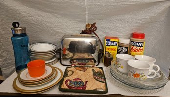 Lot 6-48 Misc Kitchen Lot Toaster, Anchor Hockings,  Spices, Corning Ware (TIR-2)
