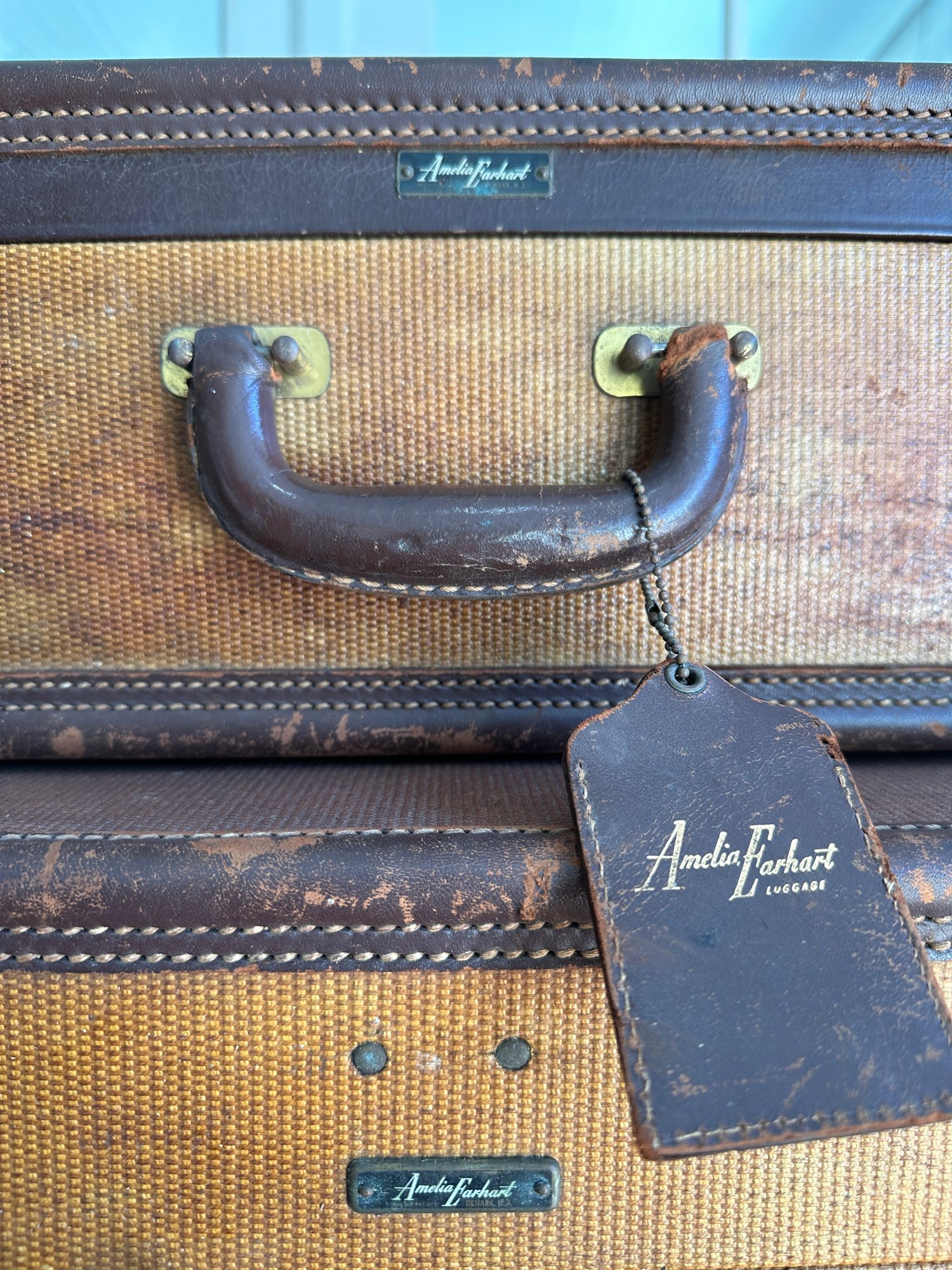 Set Of Amelia Earhart Vintage Luggage, Leather Trim With