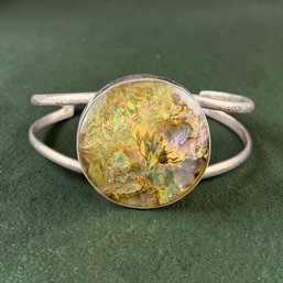 Stunning Sterling Silver And Abalone Shell Cuff Bracelet