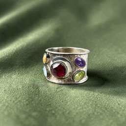 Sterling Silver And Wide Band Gemstone Ring