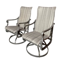 Frontgate Carlisle Grey Tone Woven Swivel Rocking Chairs, Pair