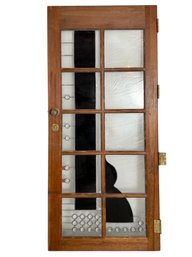 Art Deco Style Stained Glass And Wood French Doors With Brass Handles
