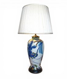 ITALIAN CERAMIC TABLE LAMP With STYLIZED PEACOCKS