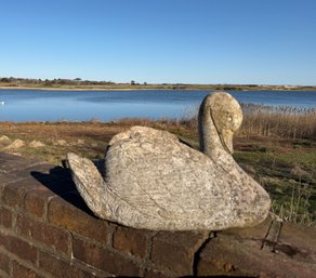 SWAN-FORM CAST STONE GARDEN ORNAMENT