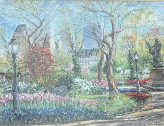 Kamil Kubik, 1999 Central Park, Framed Original Pastel On Paper