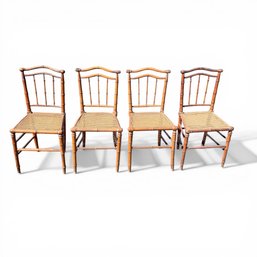 FOUR EXCELLENT (19th C) BAMBOO-TURNED SIDE CHAIRS With CANE SEATS
