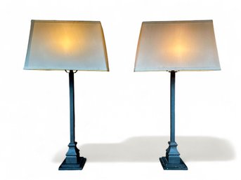 Pair, Restoration Hardware 19thc. London Railing Metal Table Lamps
