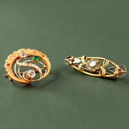 Victorian 10kt Gold And Gemstones Pendant And A Brooch