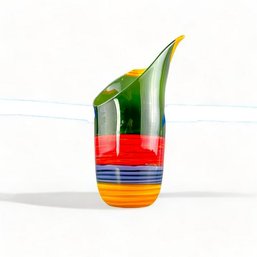 Kokomo Opalescent Glass Green, Red, Orange Purple Art Vase