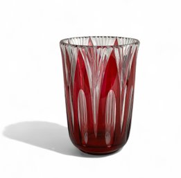 13' Val Saint Lambert Cranberry Cut To Clear Large Crystal Vase