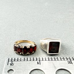 Sterling Silver And Garnet - Signet And Band Rings