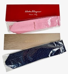 Bvlgari Black Silk Tie, New In Box