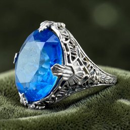 Edwardian Sterling Silver And Faceted Blue Stone Ring