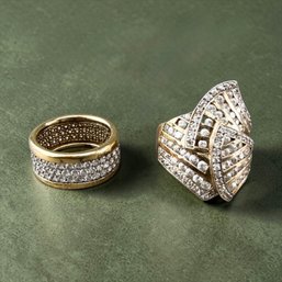 Gold Tone Sterling Silver And Rhinestone Rings
