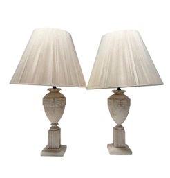 Pair, Antique Alabaster Urn Lamps One Needs Repair