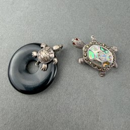 (2) Sterling Silver Tortoise Pendants