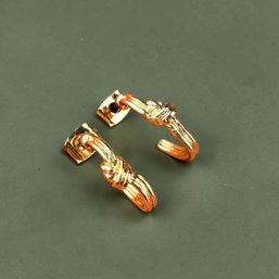 Love Knot Hoop Earrings In 14kt Gold - With Diamond Chips On Posts
