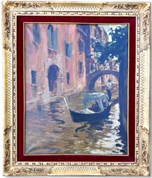 1930's Framed Oil On Canvas Venice Scene, Signed