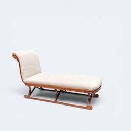 ANTIQUE WOOD AND INLAY SWAN RECAMIER LOUNGE CHAIR