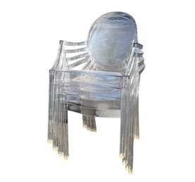 Four Kartell Louis Ghost Arm Chairs In Clear Lucite