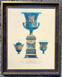 Impressive Italian Neo-Classic Engraving Three Urns, Framed