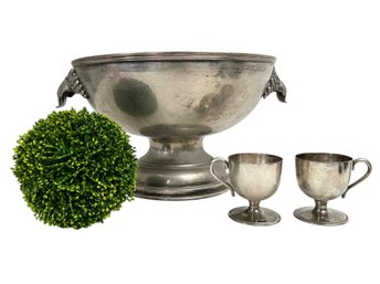 Vintage Silver Plate Punch Bowl Set With Grape Leaf Design