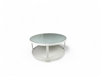 Bamboo Rattan Round Coffee Table Painted White With Glass Top