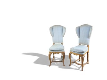 Pair, French Provincial Fruitwood Upholstered High Back Side Chairs