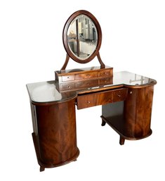 Art Deco Style Maple Vanity With Glass Top