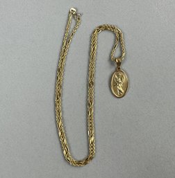 14kt Gold Chain And Guardian Angel Pendant On 20' 14k Gold Chain