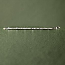Sterling Silver And Diamond Cut Stone Dot Dash Bezel Tennis Bracelet