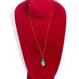 10kt Gold And Blue Agate Angel Cameo Pendant On 10kt Gold Chain