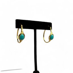 Sterling Gold Vermeil And Turquoise Hoop Earrings