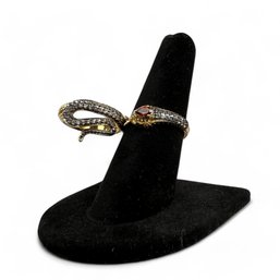 Sterling Silver, Vermeil And Stone Double Finger Snake Ring